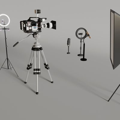 现代直播间器材 直播设备 照相机摄影机 补光灯补光板 三脚架