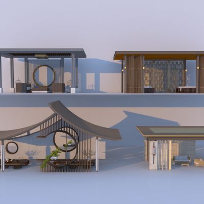 新中式景观廊架 亭子组合