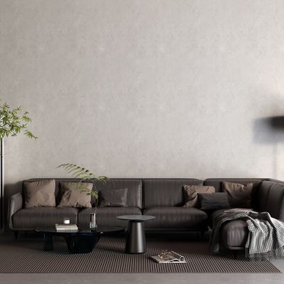 后现代黑色皮革沙发 转角沙发 空调 落地灯