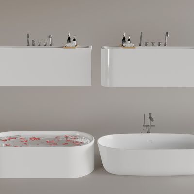 现代卫生间浴缸浴盆 一体式浴缸 独立浴缸 水龙头 洗漱用品