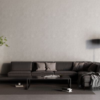 现代转角沙发 皮革沙发 空调 落地灯