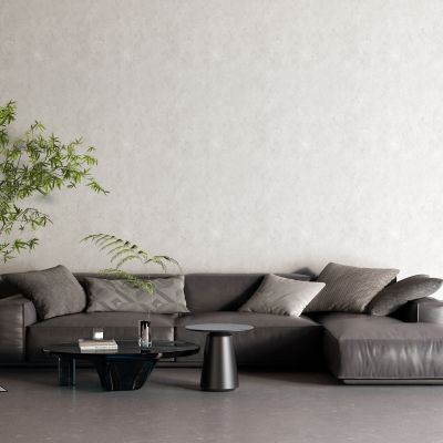 现代皮革沙发 玻璃茶几