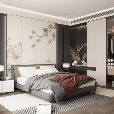 现代家居卧室 双人床 主卧 饰品摆件3D模型