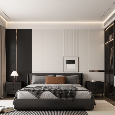现代家居卧室 双人床 主卧 饰品摆件