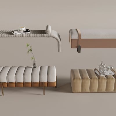 现代沙发凳 布艺床尾凳 换鞋凳 方形长凳 水生植物书本书籍 咖啡