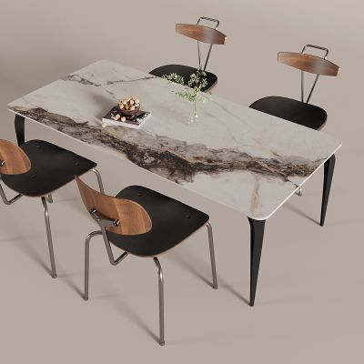 现代餐桌餐椅组合 餐桌椅 休闲桌椅 大理石面餐桌
