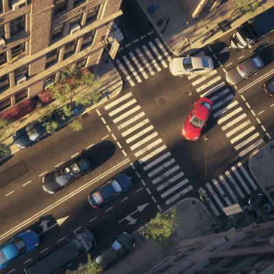 十字路口 道路设施 路政小品 马路 斑马线 汽车 行道树