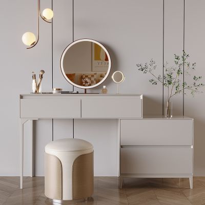 现代奶油风梳妆台 妆台妆凳 智能梳妆镜 创意吊灯 水生植物