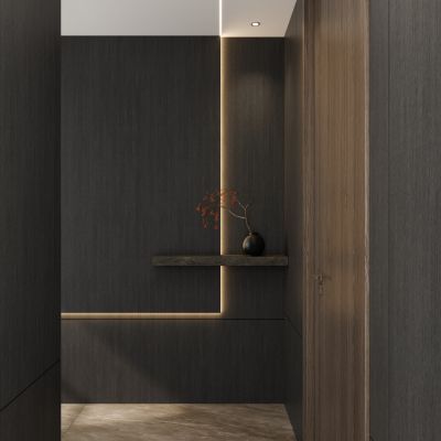  中式 轻奢 中古风 灯带造型 禅意 端景 玄关