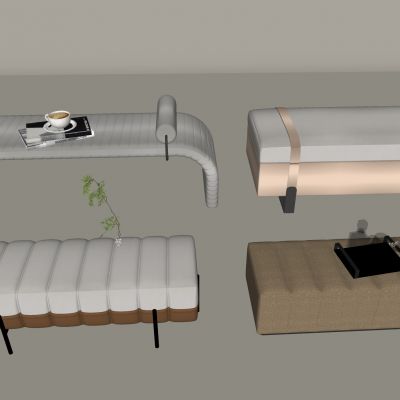 现代沙发凳 布艺床尾凳 换鞋凳 方形长凳 水生植物书本书籍 咖啡