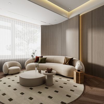 现代客厅，客厅，沙发，背景墙