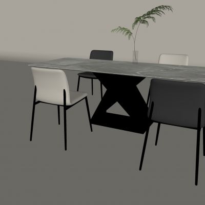现代大理石台面餐桌椅组合 水生植物 简约餐桌椅组合