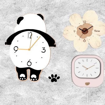 现代熊猫时钟 花朵挂钟 钟表 墙饰挂钟 装饰时钟