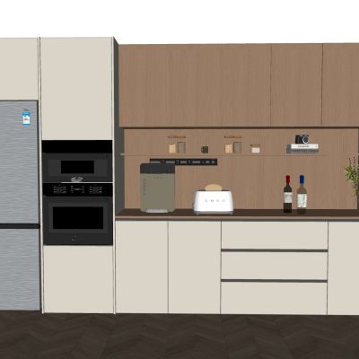 中古风酒柜 现代酒柜 冰箱 蒸箱烤箱一体 面包机直饮机 可移动轨道插座