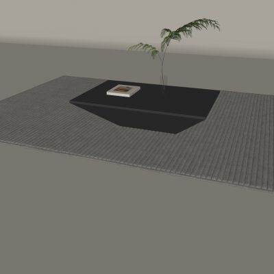 现代方形立体茶几 方形布艺地毯 水生植物摆件