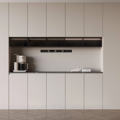  现代轻奢酒柜 奶油风酒柜 玻璃酒柜 蒸箱烤箱一体 轨道插座 咖啡机