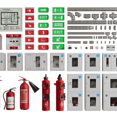 现代消防器材 电箱 电闸 指示牌 灭火器