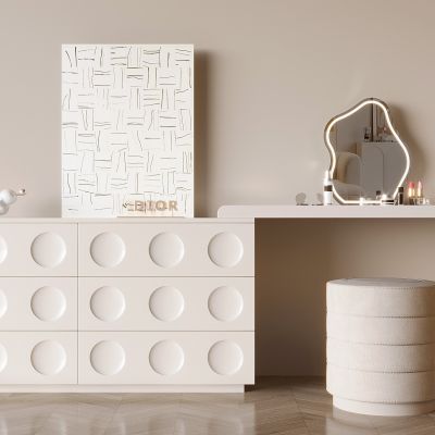 法式奶油风梳妆台 妆台妆凳 异形化妆镜 装饰画 彩妆化妆品口红