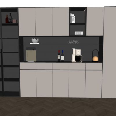 现代轻奢玻璃酒柜 直饮机咖啡机 酒瓶酒杯红酒 饰品摆件