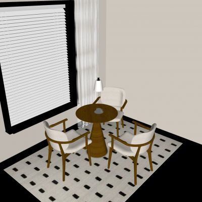 中古风休闲桌椅组合 中古风实木洽谈桌椅 吊灯 百叶帘 地毯