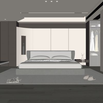 现代卧室 饰品 休闲椅 床头吊灯 无主灯造形吊顶 衣柜