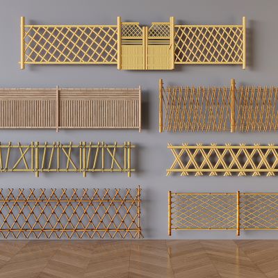 新中式栅栏栏杆 竹篱笆围栏 木篱竹栏护栏 庭院围栏 木栏门