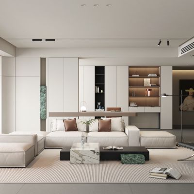 现代简约客餐厅 大平层 黑白 无主灯