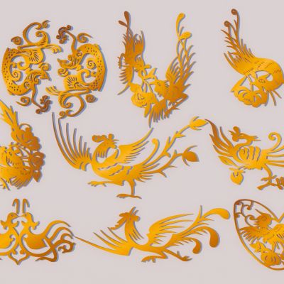 中式雕塑小品_中式凤凰符文纹样_纹样雕塑浮雕
