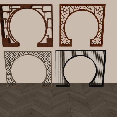 中式月亮门隔断 中式月亮门洞 月亮门博古架 花格雕花