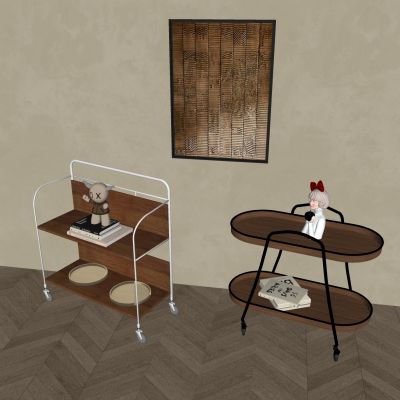 中古风小推车 置物架 可移动茶边几 实木复古收纳架 茶几角几 零食床头柜