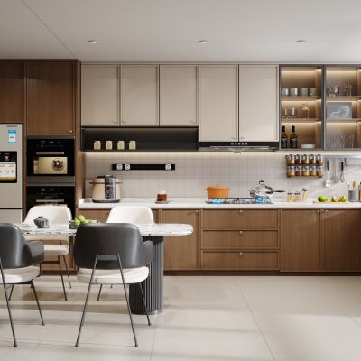  现代中古风开放式厨房 岛台餐桌椅 岛台餐桌 橱柜