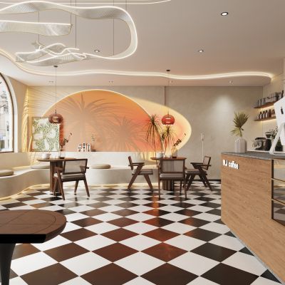 现代中古风咖啡蛋糕店 复古风烘焙面包咖啡店 咖啡机