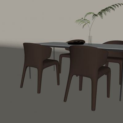 现代餐桌椅组合 皮革餐椅 水生植物摆件