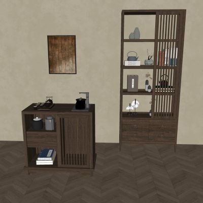 新中式茶水柜 实木茶边柜推拉烧水台 侧边柜烧水柜 博古架 置物架 茶室茶叶茶具柜架