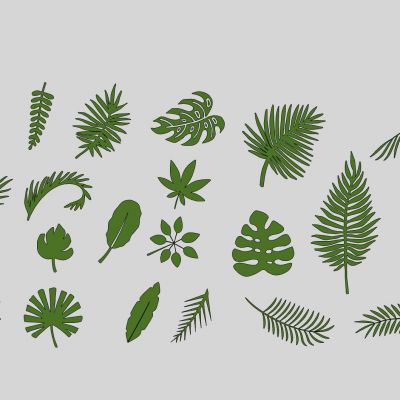 现代植物热带植物树叶叶脉剪影图标墙饰挂件