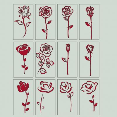现代植物玫瑰花剪影图标墙饰挂件 