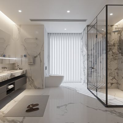 现代卫生间 浴室柜 洗脸盆 镜柜 马桶 淋浴房3D模型