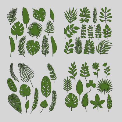 现代植物热带植物树叶叶脉剪影图标墙饰挂件