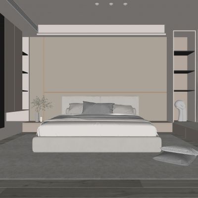 现代卧室 饰品 休闲椅 床头吊灯 无主灯造形吊顶 衣柜