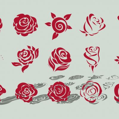 现代植物玫瑰花剪影图标墙饰挂件 3D模型