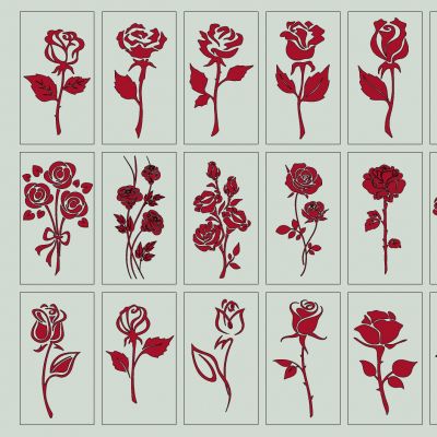 现代植物玫瑰花剪影图标墙饰挂件 3D模型