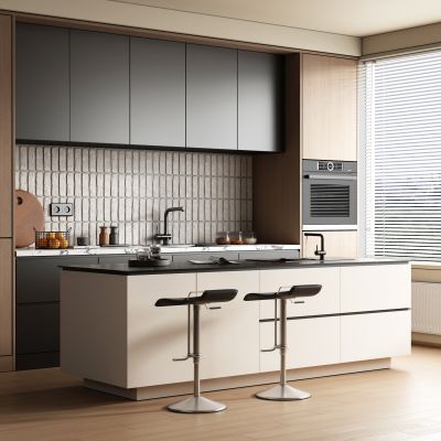 现代开放式厨房吧台吧椅