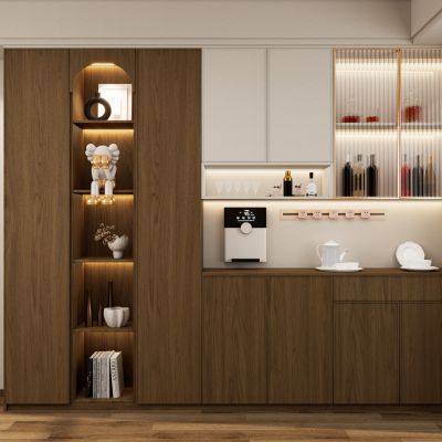 意式 轻奢 奶油 中古风 拼色  骨骼线 餐厅 餐边柜