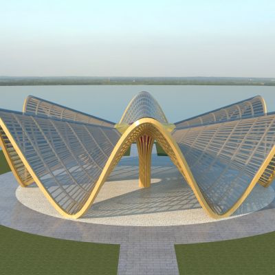 现代木结构异形参数化景观廊架建筑3D模型