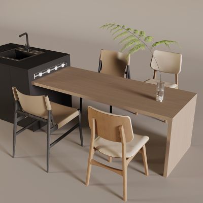 现代实木餐桌椅 岛台餐桌 餐厅岛台桌椅组合