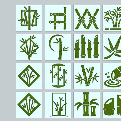 现代植物竹子竹叶圆形头像LOGO剪影图标