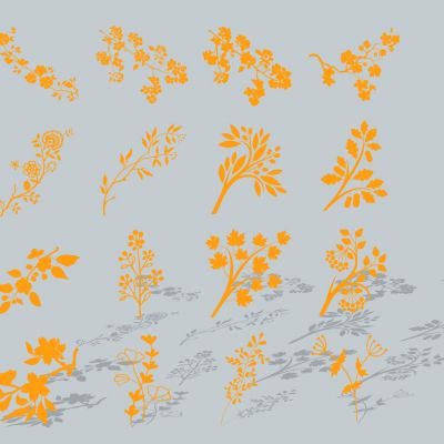 现代植物花卉花草花枝花朵树枝丫剪影图标