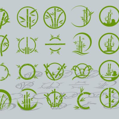 现代植物竹子竹叶圆形头像LOGO剪影图标