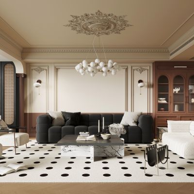 法式中古风客厅 大平层客厅 中古风客厅 有主灯 圣诞树