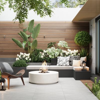 现代庭院桌椅组合 折叠桌椅 景观造景 庭院花园 景观小品